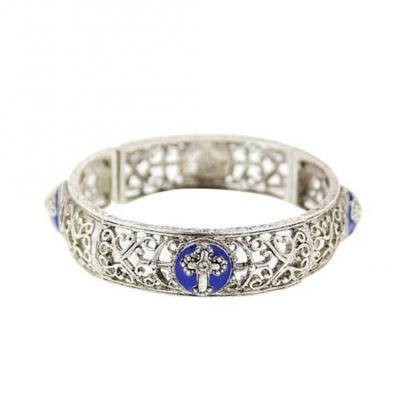 Silver Sapphire Blue Cross Stretch Bracelet.JPG
